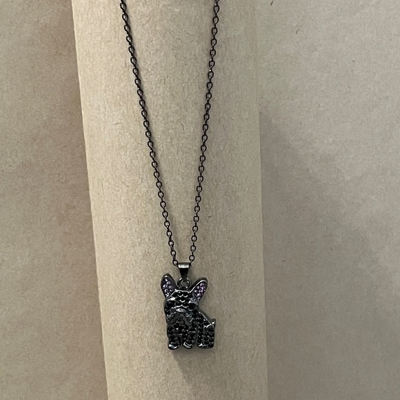Bulldog Black and Purple Pendant Necklace Pet Lover Jewelry with display case - Picture 3 of 8